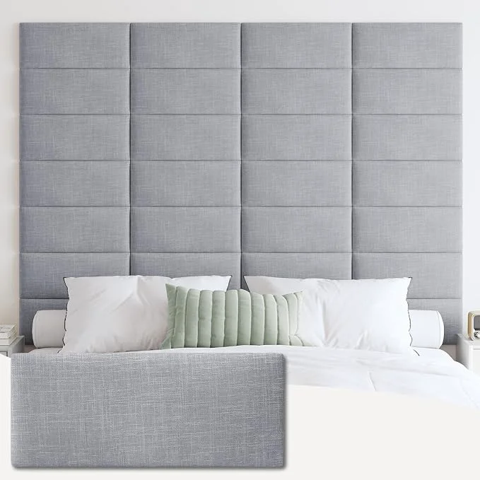 IFNOW Wall Mounted Headboard Peel and Stick Panels Light Grey King 3D Soundproof Acoustic Padding Reusable and Removable Tufted fabric Bed Headboard for bedroom 12 Panels 10 quot x 24 quot Refined