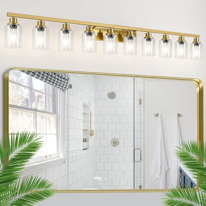 Optimized Gold Bathroom Vanity Light 10-Light Brushed Gold Bathroom Light Fixtures Professional