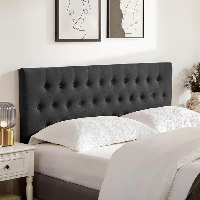 Outstanding Tufted Upholstered Headboard Full Size Adjustable Height 37- 51 in Black Sturdy and Durable Solid Wood Full XL Headboard Fabric Full Headboard Only Modern Button Diamond Design Head Board Reusable