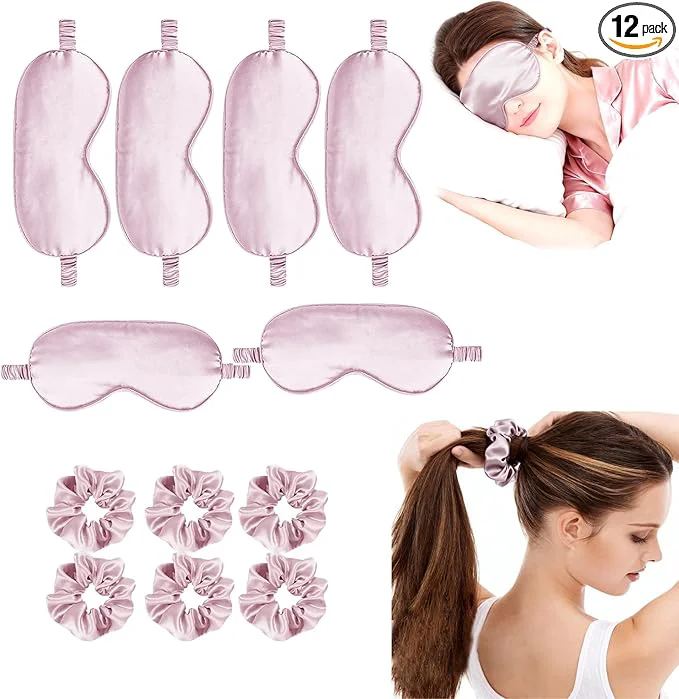 Minimalist 12Pcs Silk Sleep Masks Satin Eye Mask Silky Eyes Cover Blindfold Eyeshade Hair High-Grade