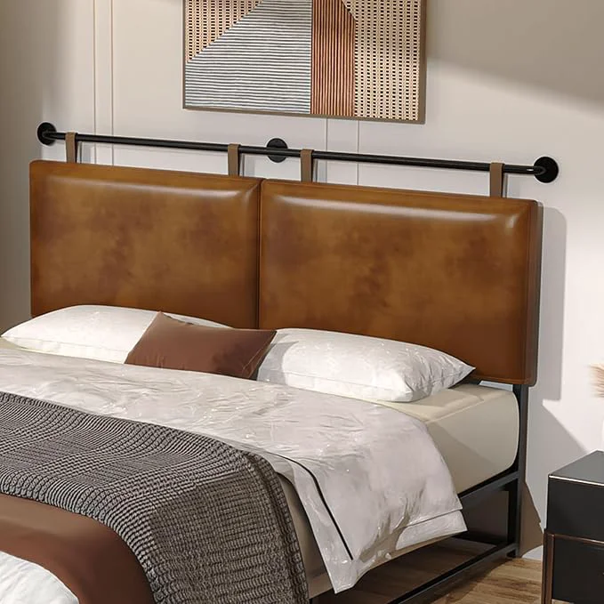 Easy-to-Use BSHOMGI Queen Headboard Hanging Headboards with Brown Faux Leather Industrial Pipe Modern Style Only for Bed Backboard Headboards for Queen Size Bed Elegant
