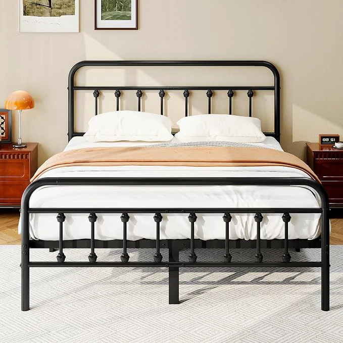 Comfortable zunatu Full Size Metal Bed Frame with Victorian Style Headboard and Footboard Steel Slat Support Platform Bed No Box Spring Needed Under Bed Storage Easy Assembly Black Outstanding