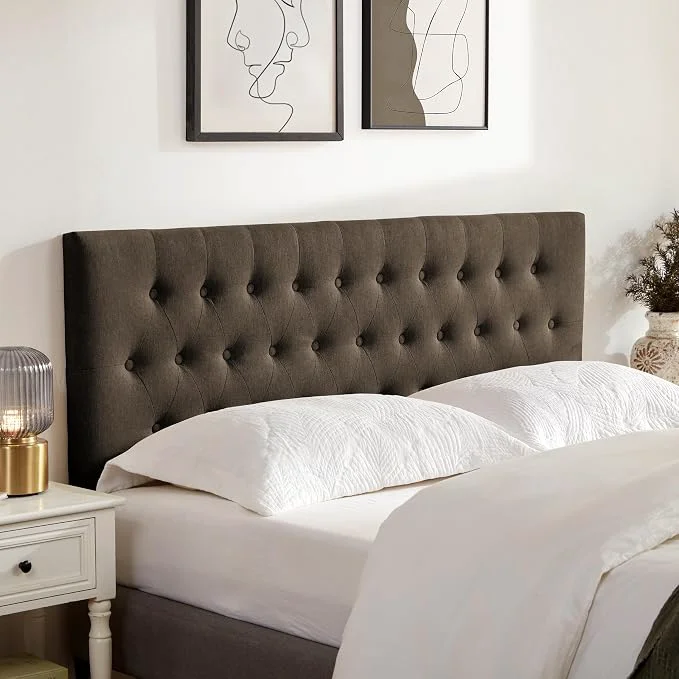 Consistent Tufted Upholstered Headboard Queen Size Adjustable Height 37- 51 in Brown Sturdy and Durable Solid Wood Bed Headboard Fabric Queen Headboard Only Modern Button Diamond Design Head Board Specialty