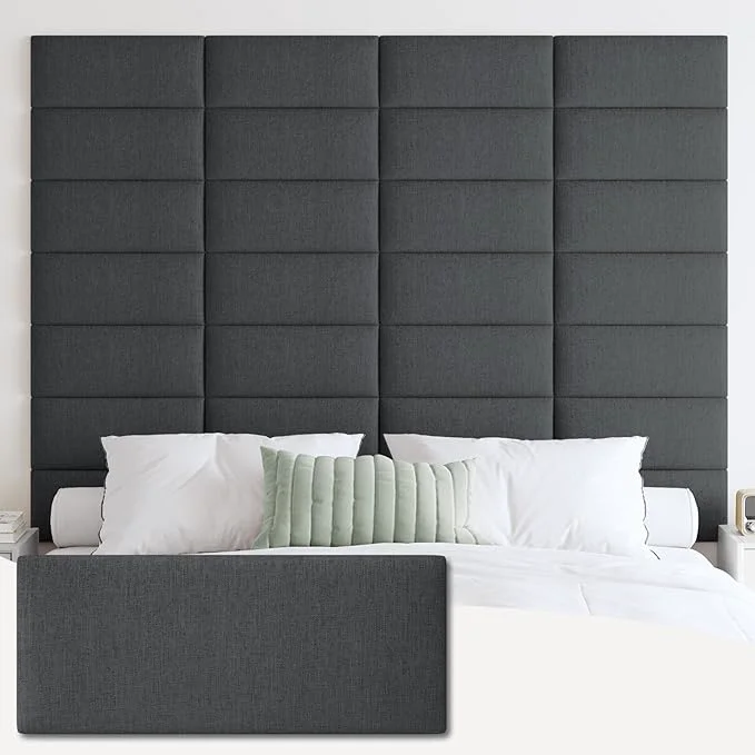Organic IFNOW Wall Mounted Headboard Peel and Stick Panels Black Queen 3D Soundproof Acoustic Padding Reusable and Removable Tufted fabric Bed Headboard for bedroom 6 Panels 10 quot x 24 quot User-Friendly
