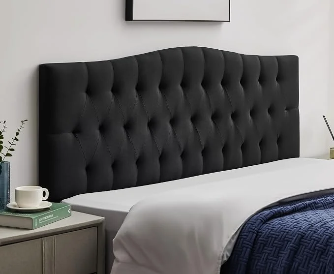 Prestigious Tufted Upholstered King Size Headboard Only Adjustable 38-50 in Black King Headboard for King Size Bed Durable Linen Fabric Headboards Modern Diamon Design Wood Head Board Proven
