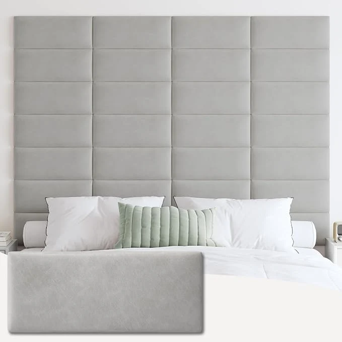 High-Grade IFNOW Wall Mounted Headboard Peel and Stick Panels Light Grey Queen Upholstered 3D Soundproof Acoustic Panels Reusable and Removable Padded Leather Bed Headboard 9 Panels 9.84 quot x 23.62 quot Stylish