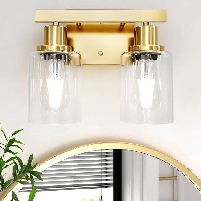 Certified 2-Light Brushed Gold Vanity Lights Easy-to-Use