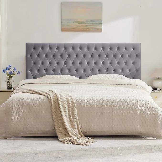 Innovative Upholstered Queen Headboard Only Premium Velvet Button Tufted Headboards Adjustable Solid Wood Head Board Padded Headboard with Solid Wood Legs in Bedroom Gray Professional