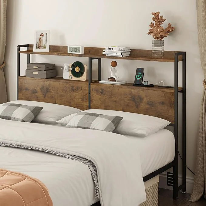 Lightweight METYERRY Headboard for Queen Size Bed Frame with Storage Height Adjustable Headboards with Outlets USB Ports Type-C LED Light Sturdy and Stable Headboard Black Oak Bed Frame NOT Included Next-Generation