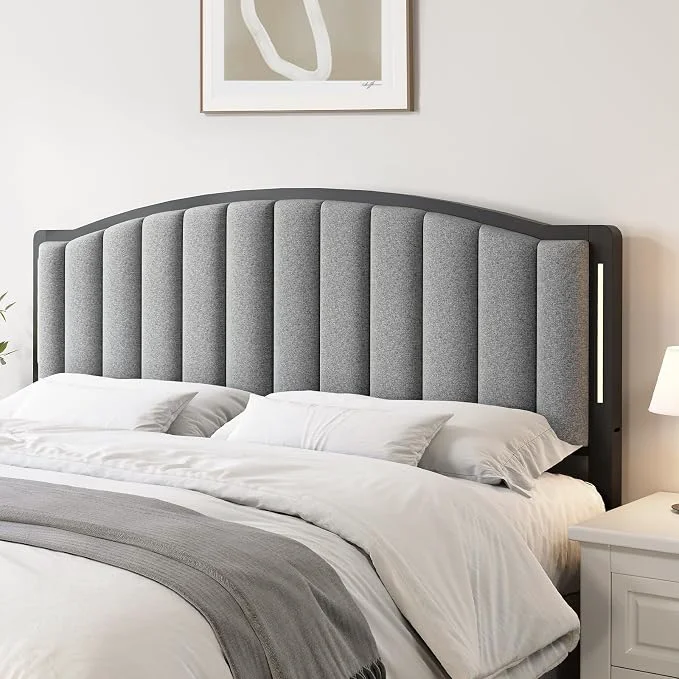 Comfortable Headboard for Queen Size Bed with LED Lights Upholstered Vertical Channel Tufting Head Boards Linen Fabric Bed Headboard Only Attach Frame I for Bedroom Dorm Guest Room Grey Genuine