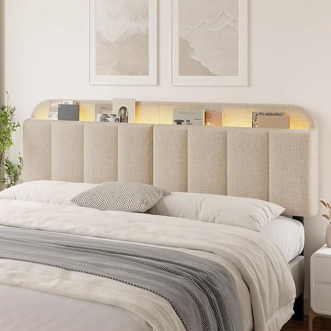 Reliable Headboard for King California King Size Bed Upholstered Bed HeadBoard with Storage Linen Fabric Head Board with Vertical Channel Design Height Adjustable Easy to Assemble Beige Sustainable