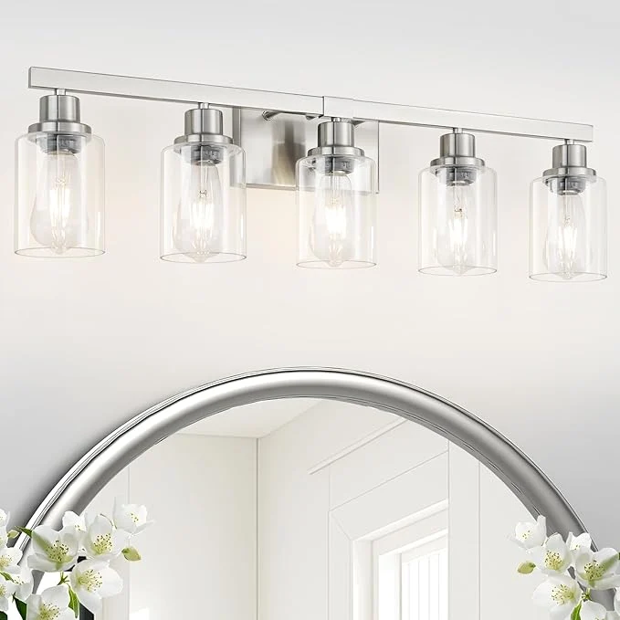 Bathroom Vanity Light 5-Light Nickel Modern Matte Wall Sconce Lighting Classic