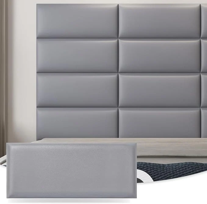 Natural Art3d 12-Pack Peel and Stick Upholstered Headboard 9.84 x 23.62 in Grey Self Adhesive Upholstered Padded Panels Fits Multiple Bed Sizes Sound Absorbing I for Bedroom Professional