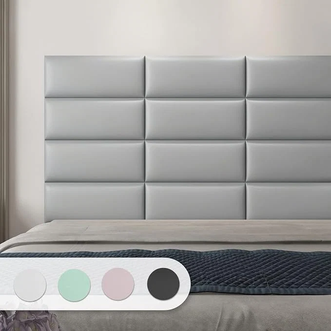 Practical Art3d 4-Pack Peel and Stick Upholstered Headboard 9.85 x 23.62 in Grey Self Adhesive Upholstered Padded Panels Fits Multiple Bed Sizes Sound Absorbing I for Bedroom Pure