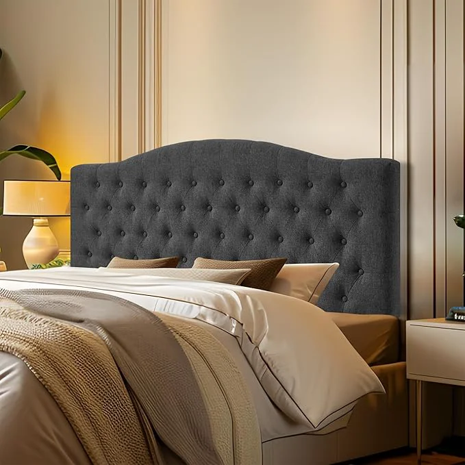 Safe Furpopup Linen Upholstered Headboard Queen Full Size Latest Model Wall Mount Bed Frame Mount Featuring High-Density Sponge Padding Luxury Texture Easy Assembly Comfort and Style-Dark Gray Refined
