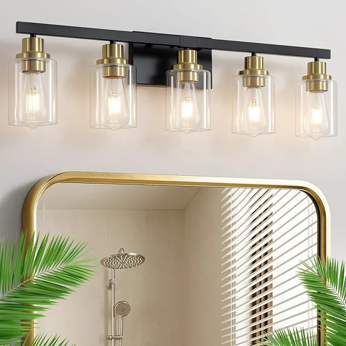 Quality 5-Light Black and Gold Bathroom Vanity Light Bathroom Light Fixtures Wall Eco-Friendly