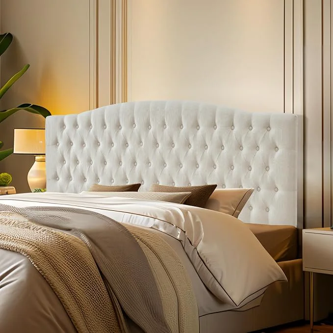 Pure Furpopup Linen Upholstered Headboard King Cal King Size Latest Model Wall Mount Bed Frame Mount Featuring High-Density Sponge Padding Luxury Texture Easy Assembly Comfort and Style-Ivory Lightweight