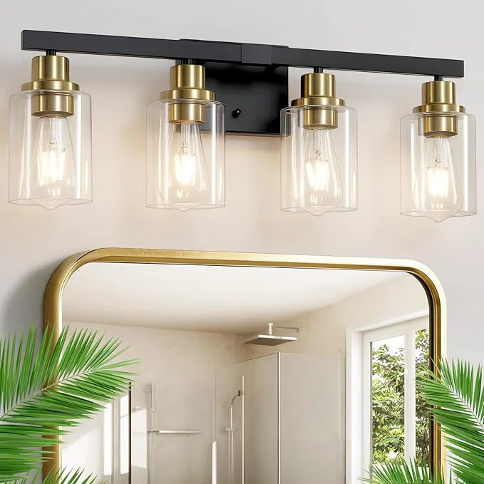 Fine Bathroom Vanity Light 4-Light Black and Gold Bathroom Light Fixtures Organic