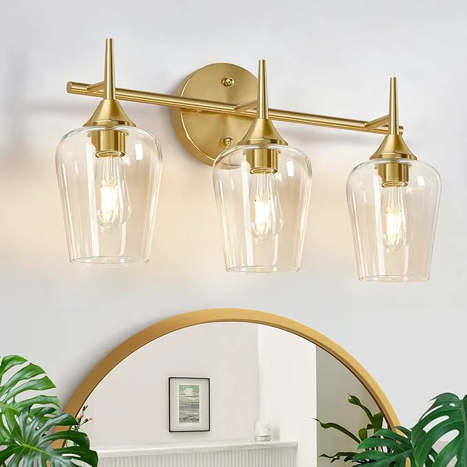 Recyclable MOKATNG 3-Light Bathroom Light Fixtures 19.5 Inch Brushed Gold Vanity Lights Secure