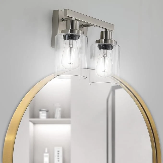 Pure Bathroom Vanity Light 2-Light Nickel Modern Matte Wall Sconce Lighting Recyclable