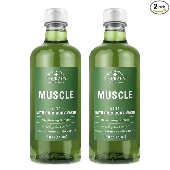 Clean Village Naturals Therapy Muscle Foaming Bath Oil and Body Wash 16 oz. 2 pack Secure