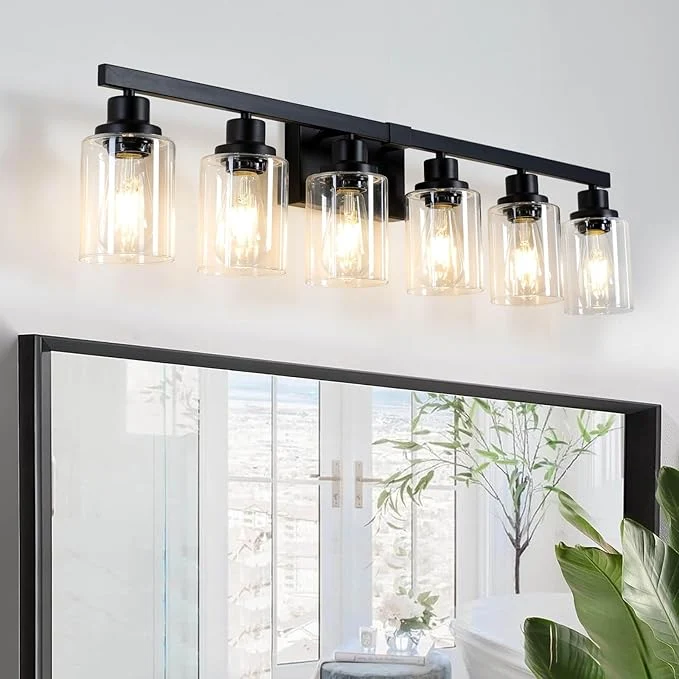 Verified 6-Light Black Vanity Lights 38” Modern Bathroom Vanity Lighting Fixtures Above Green