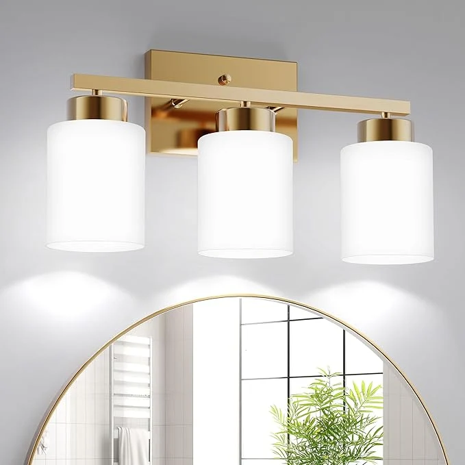 Green PARTPHONER 3-Light Brushed Gold Bathroom Light Fixtures Modern Vanity Light Excellent