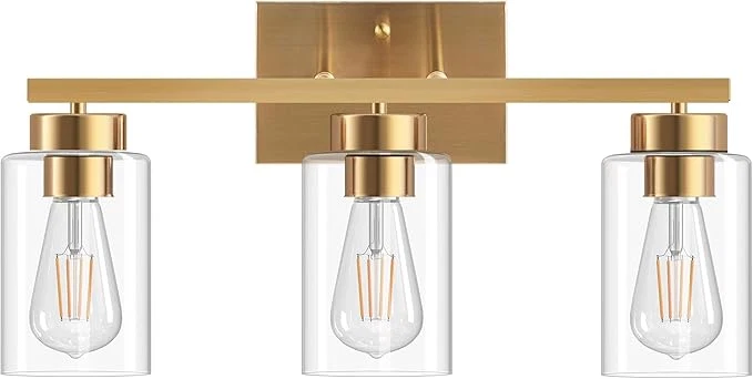 Trendy PARTPHONER 3-Light Bathroom Light Fixtures Brushed Gold Vanity Light Solid