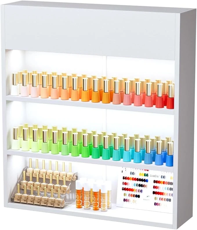 Sophisticated OmySalon Wall Mounted Display Rack 32-Inch 3-Tier LED Nail Polish Organizer Functional