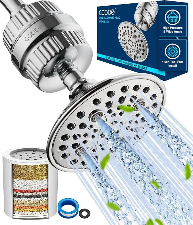 Detailed Cobbe 6-Setting High Pressure Filtered Shower Head Combo Detachable Rain Consistent