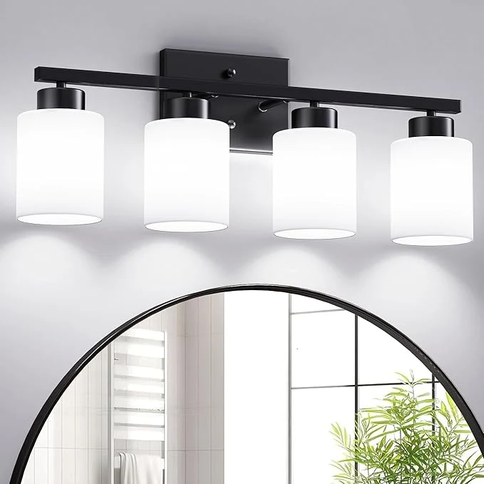 Certified PARTPHONER 4-Light Matte Black Bathroom Light Fixtures Modern Vanity Light Casual