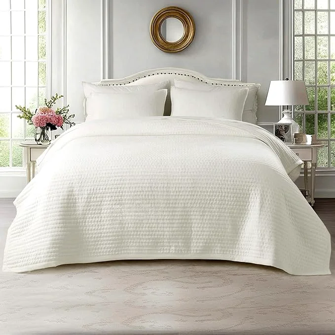 Easy-to-Use KASENTEX Queen XL Quilt Set 98 quot x98 quot – Soft Washed 3-Layer Lightweight Bedspread Minimalist Nordic Design All-Season Spring amp Summer Quilt Set 1 Quilt 2 Pillow Shams Cream White Specialty