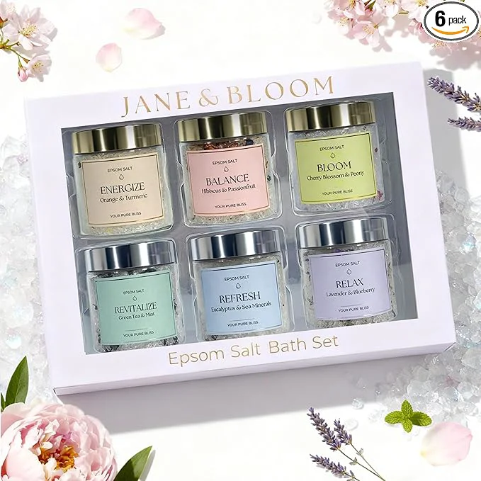Sustainable Epsom Salt Bath Gift Set – 6 Aromatherapy Blends Pure