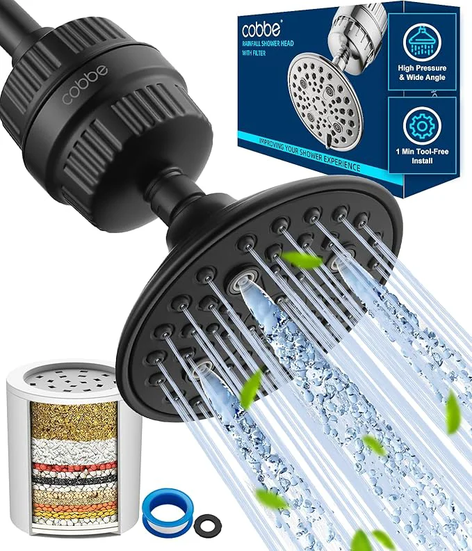 Minimalist Cobbe 6-Setting High Pressure Filtered Shower Head Combo Detachable Rain Artisan