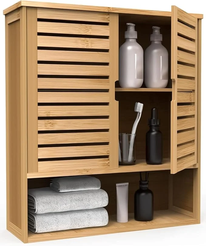 Minimalist Bathroom Wall Cabinet Bamboo Storage Cabinet Wall Mounted Wall Hanging Cabinet Fine
