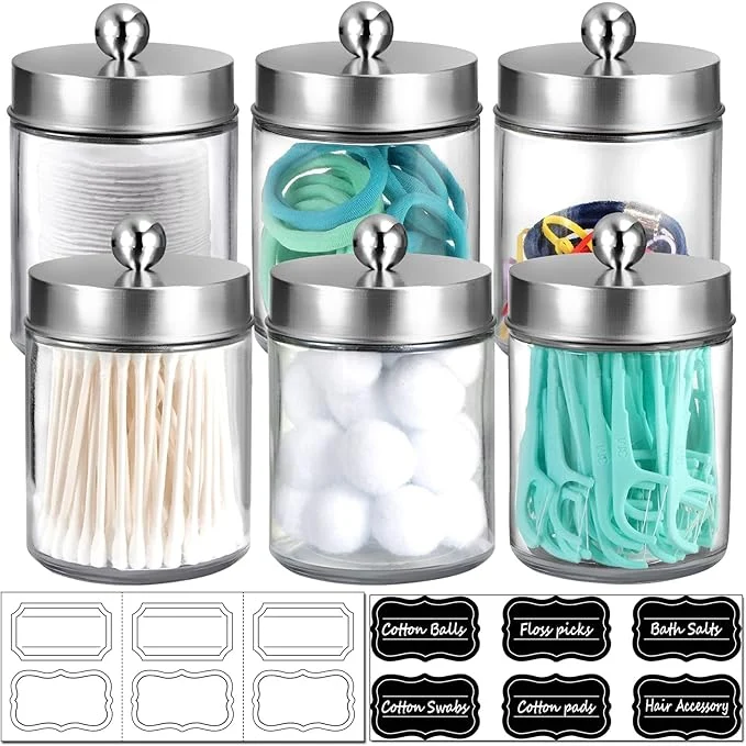 Certified Amolliar 6Pc Apothecary Jars Bathroom Vanity Organizer- Rustic Farmhouse Decor Reliable