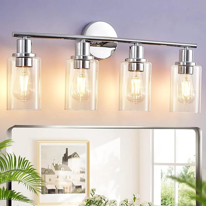 High-Grade DLLT 4-Light Bathroom Light Fixtures Chrome Modern Vanity Lights Relaxed