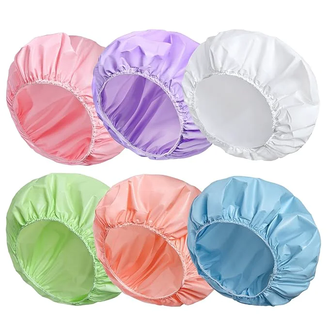 Organic 6 PCS Shower Caps for Women Double Side Waterproof Shower Cap Reusable Smooth