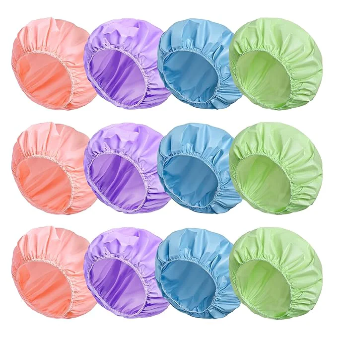 Convenient 12 PCS Shower Caps for Women Double Side Waterproof Shower Cap Reusable Green