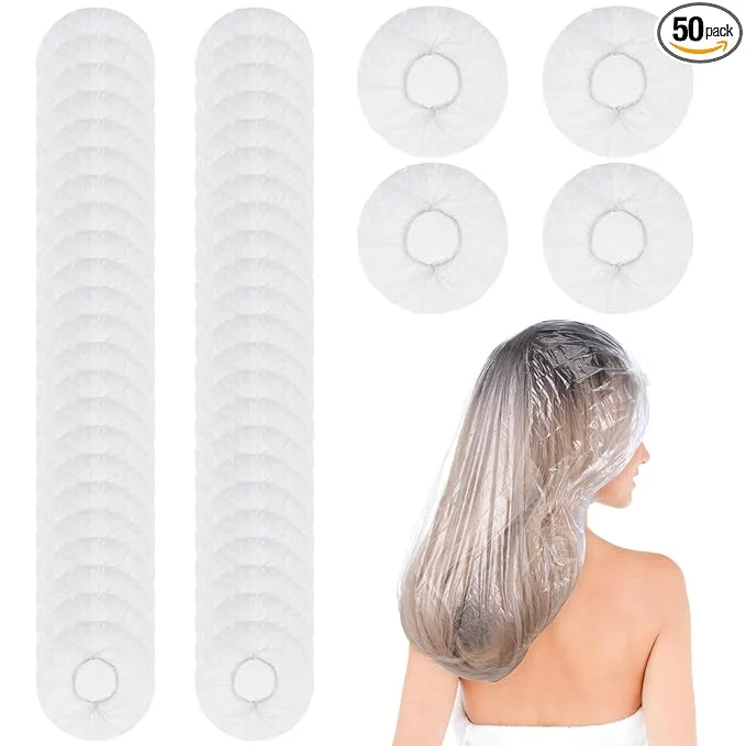 Unique 50 Pcs Large Disposable Shower Caps Waterproof Clear Plastic Shower Cap Genuine