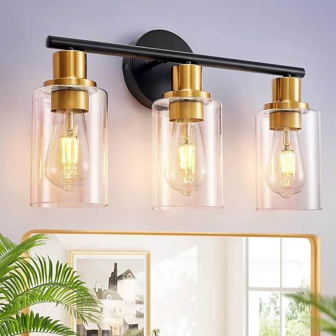 Professional DLLT 3-Light Bathroom Light Fixtures Black and Gold Modern Vanity Lights Specialty