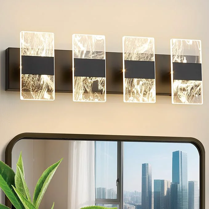 Long-Lasting Modern LED Bathroom Light Fixtures Dimmable 4-Light Black Vanity Light Outstanding
