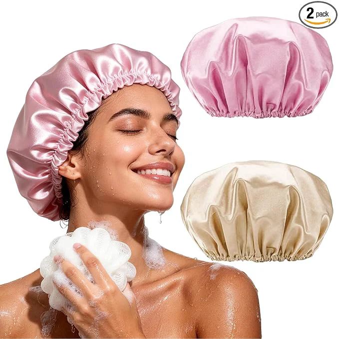 Pure Smilco 2 Pack Shower Caps for Women Reusable Waterproof Double Layer Bath Cap Prestigious