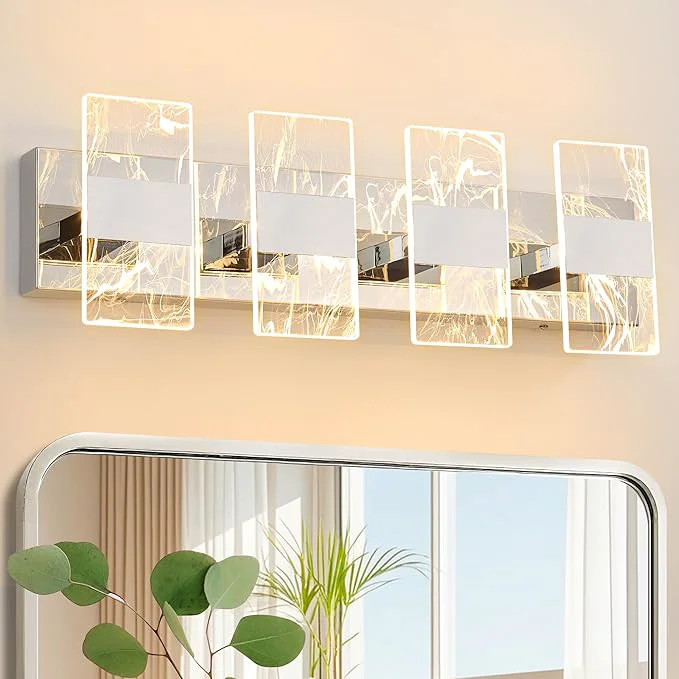 Durable Modern LED Bathroom Light Fixtures Dimmable 4-Light Chrome Vanity Light Natural