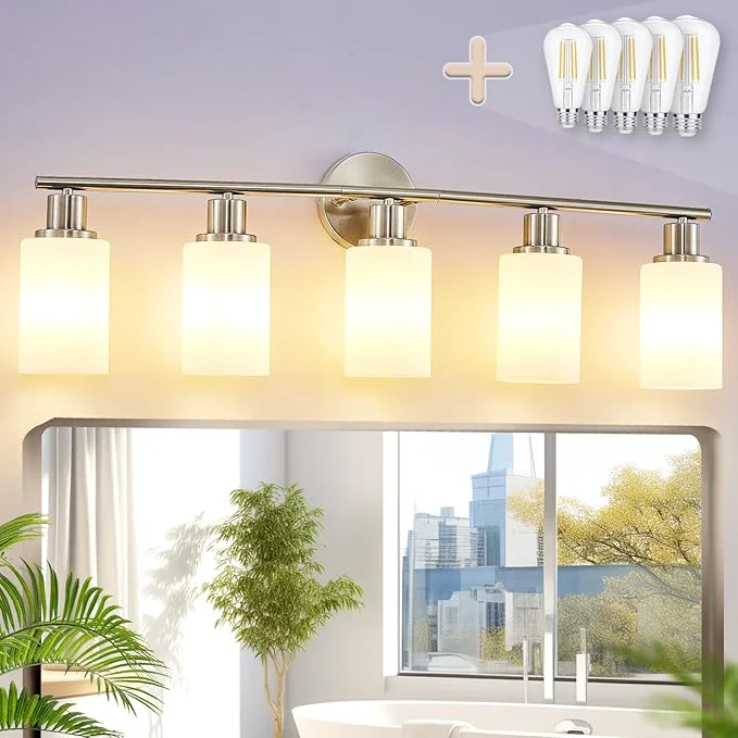 Functional DLLT 5-Light Bathroom Light Fixtures Nickel Modern Vanity Lights Innovative