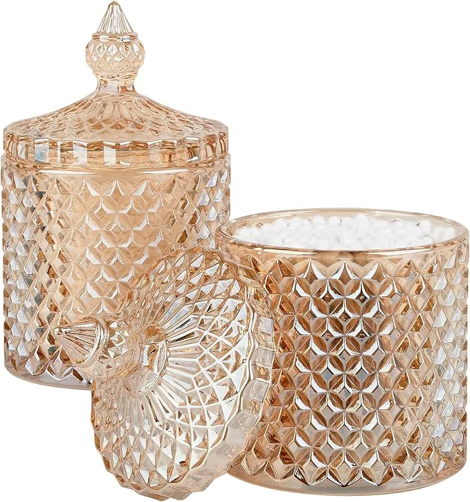 Organic 2 Pack Qtip Holder Thick Glass Apothecary Jars Solid