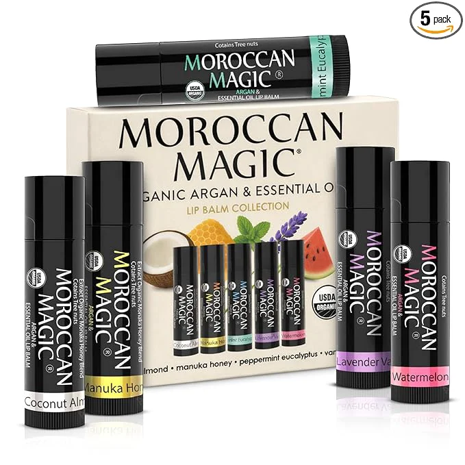 User-Friendly Moroccan Organic Lip Balm 5 Piece Variety Pack Gift Set Ultra-Hydrating Verified