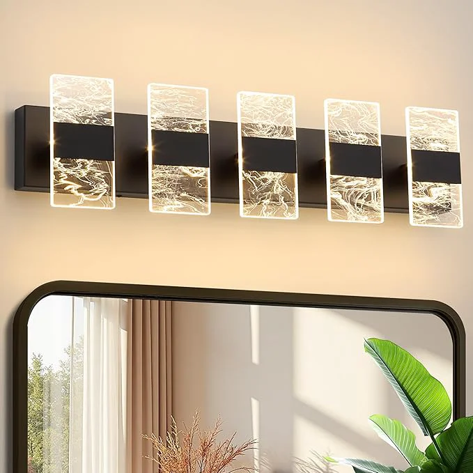 Easy-to-Use Modern LED Bathroom Light Fixtures Dimmable 5-Light Black Vanity Light Solid