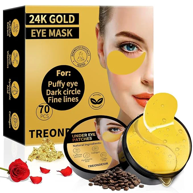 Breathable 24K Gold Eye Masks for Dark Circles and Puffiness 70PCS Under Eye Patches for Expertly Made