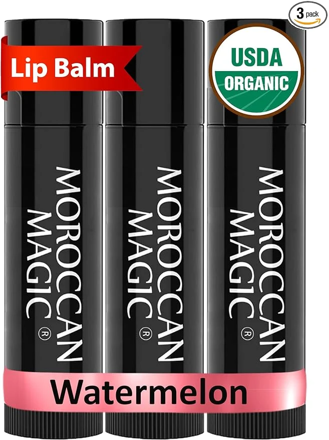 Fine Crafted Moroccan Organic Watermelon Lip Balm 3 Pack Ultra-Hydrating Argan Refined